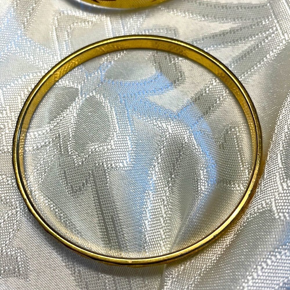 Two gold tone bracelets: one is vintage hinged & other is Monet faceted bangle - Picture 7 of 13